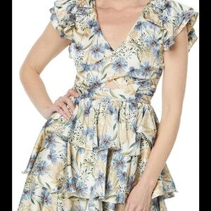En Saison Dahlia blue mini Floral Ruffle Dress